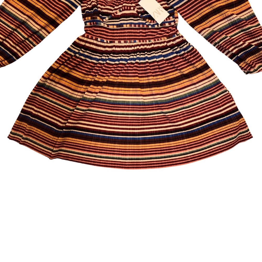 ZARA | NWT | Multi-Color Stripe On-Shoulder Puff Sleeve Corset Mini Dress Medium - Picture 5 of 5